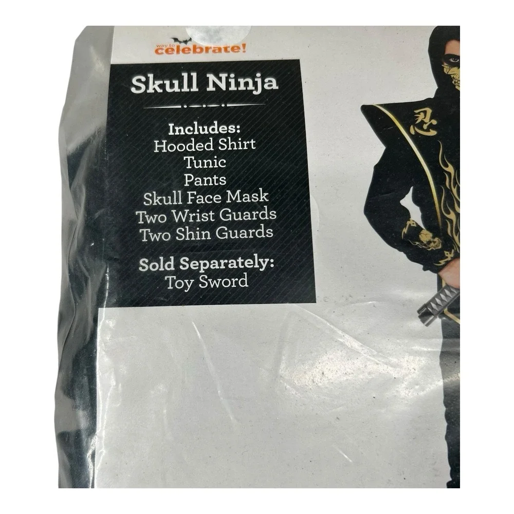 Celebrate Boys Skull Ninja Costume Size Medium 8 Halloween Trick or‎ Treat